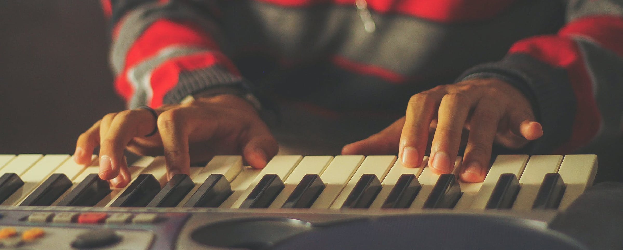 Hands on a retro keyboard